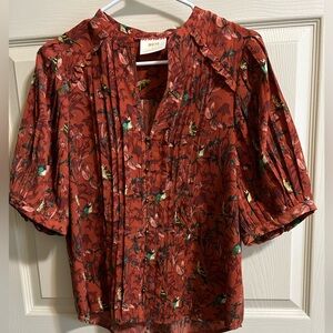 Maeve Anthropologie Floral Top Short Sleeve Size Medium button up